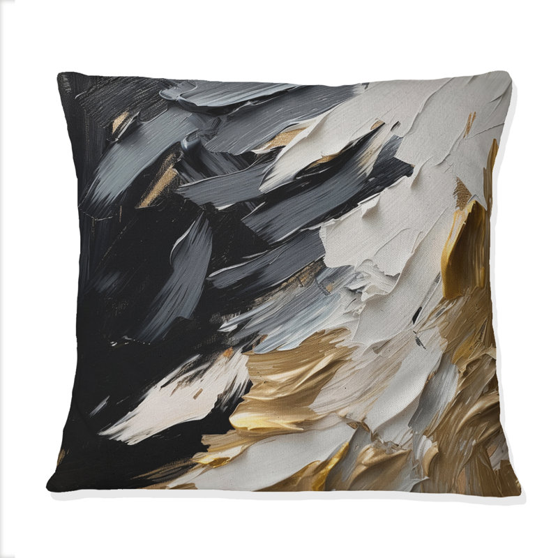 «Rhythm Of Pleasure» abstrait noir et or - Coussin décoratif avec peinture abstraite
