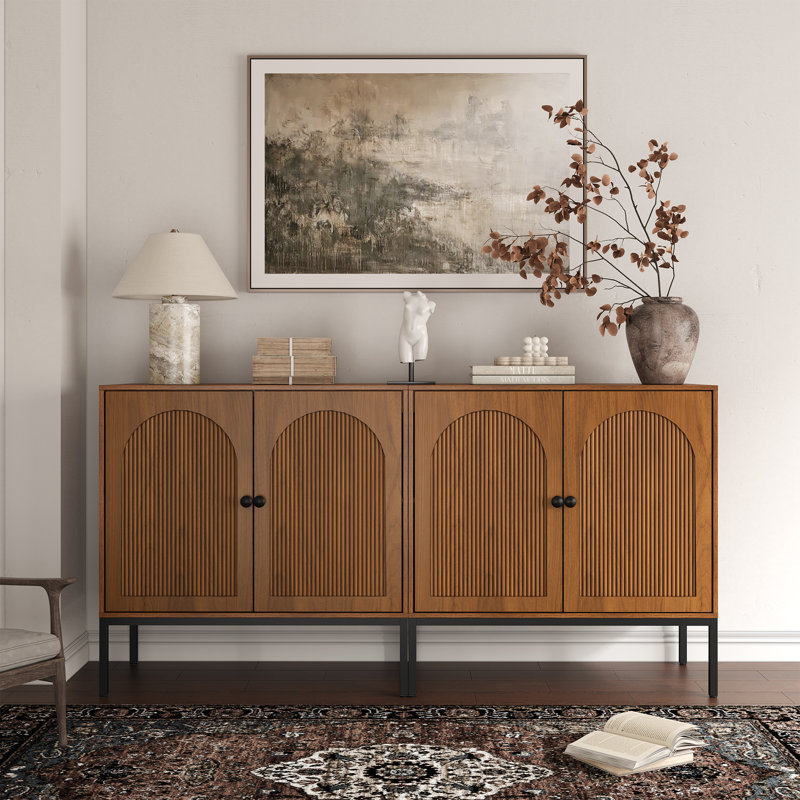 Modern Minimalist Style 31.5‘’ Wide Fluted Panel Sideboard（set Of 2）, Walnut