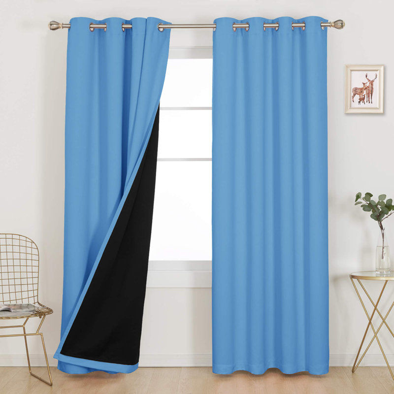 100 Percent Blackout with Liner Grommet Curtain Panel (Set of 4), 52" W x 72" L, Sky Blue
