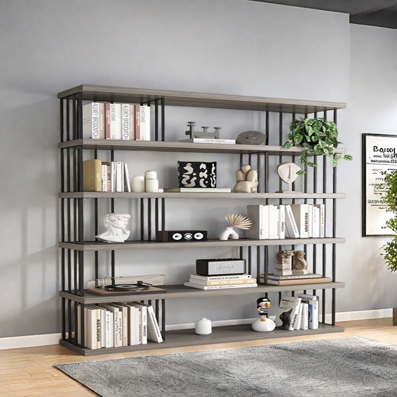 Classic storage-style bookcase, (5 Shelves) 75.9"H x 78.7"W x 13.7"D, Gray/Black