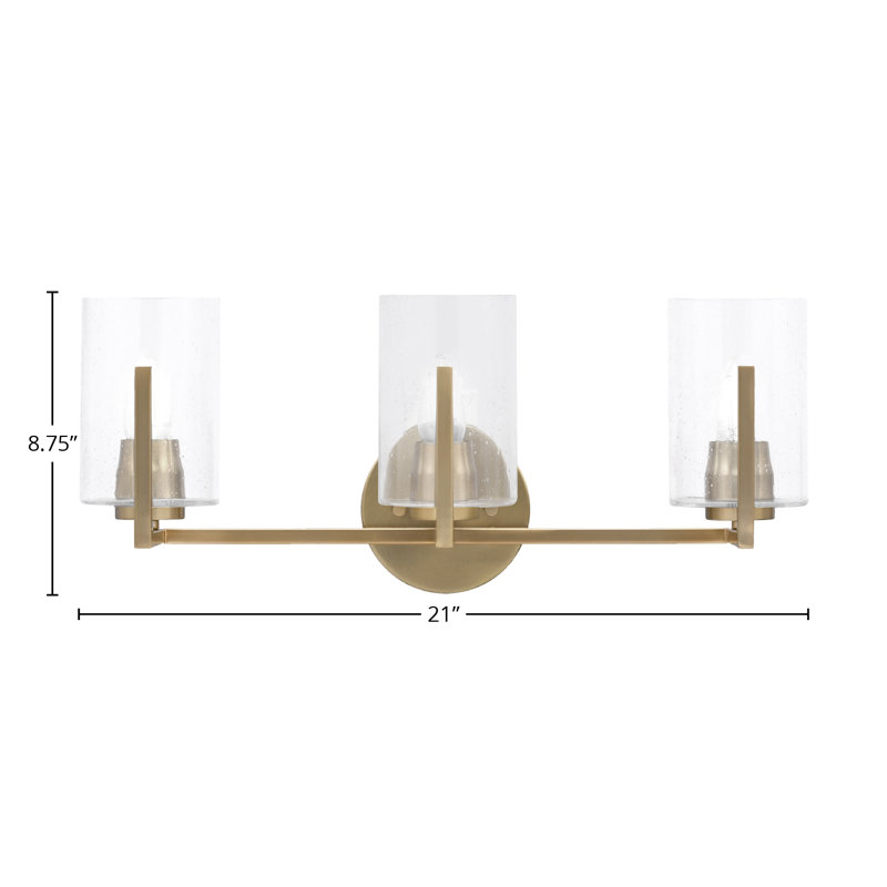 Barre d'éclairage de salle de bain 3 lumières Dayberry avec verre à bulles 4 po, Verre antique transparent, Laiton New Age