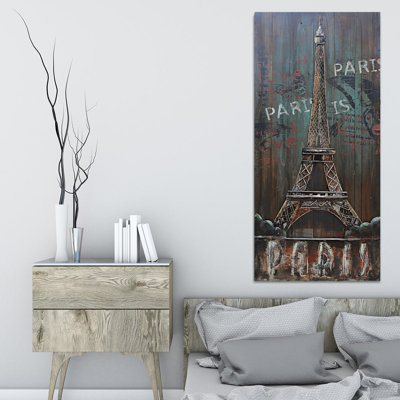 Eiffel Tower Paris France French Decor Metal & Wood 3D Wall Art Mixed Media Painting