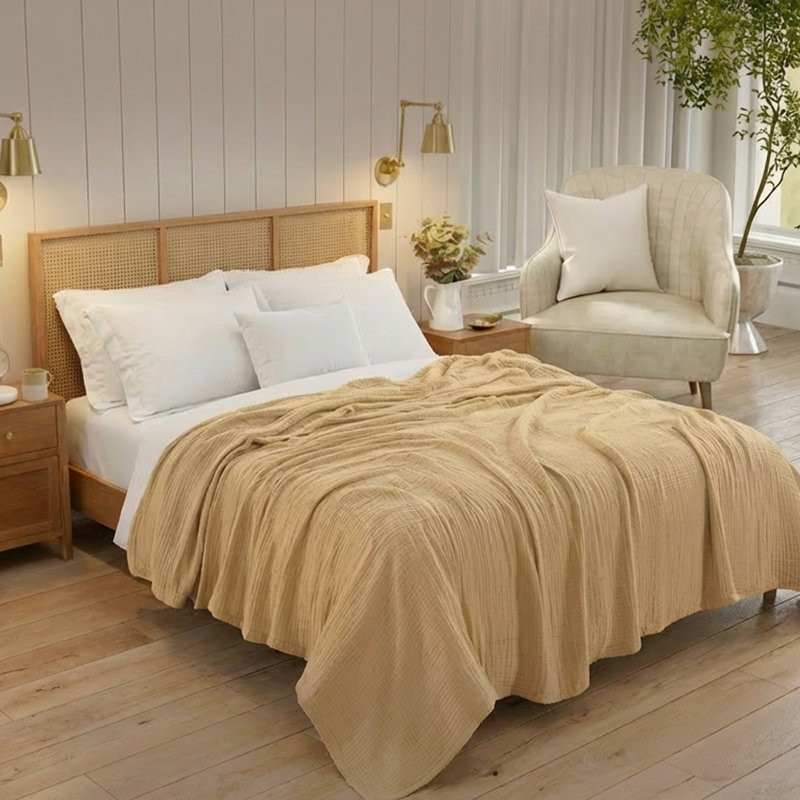 Couverture en mousseline 100% coton Threadmill, Queen (90" x 92"), Beige