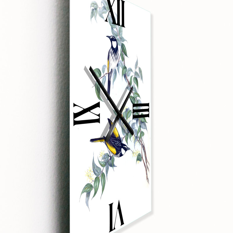 Horloge murale vintage oiseaux australiens sur une branche, Grand