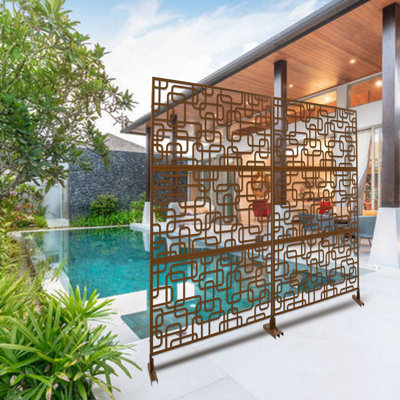 Écran d'intimité extérieur et intérieur en métal H 76 po x l 48 po, écran d'intimité décoratif autoportant pour terrasse de balcon, panneaux de clôture d'intimité pour le jardin extérieur PS114, LUMIÈRE