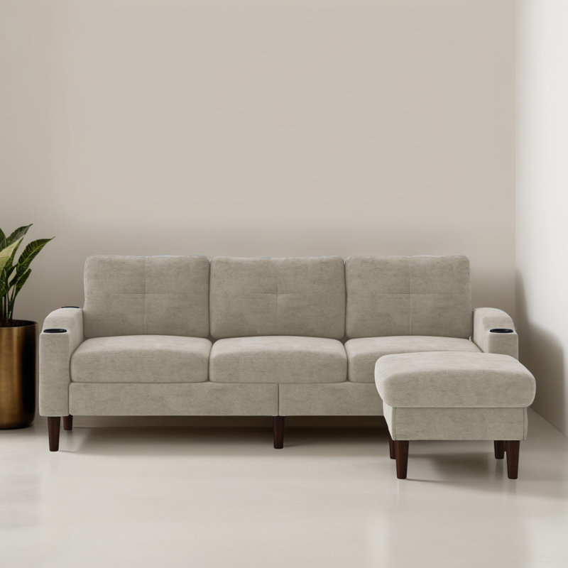 Canapé et méridienne rembourrés 2 pièces Geppie, Tissu beige, H 31,8 po x l 78 po x P 42,73 po