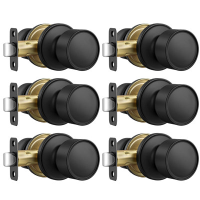 Poignées de porte noires mates pour passage, poignée de porte sans clé pour couloir et placard, poignées de porte intérieures noires avec boule ronde, installation facile (paquet de 6)