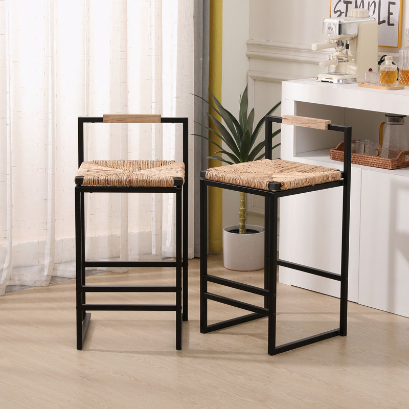 Tabouret de comptoir rembourré Mylen, Naturel/noir