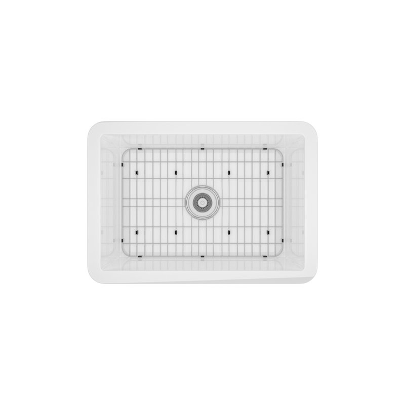 26.65'' L Single Bowl Fireclay Kitchen Sink, Brushed Nickel