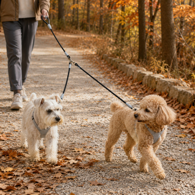 Laisse pour chien double pour chiens de petite et moyenne taille, tête de marche pour animal de compagnie à double tête avec poignée confortable et conception fendue réduisant les enchevêtrements