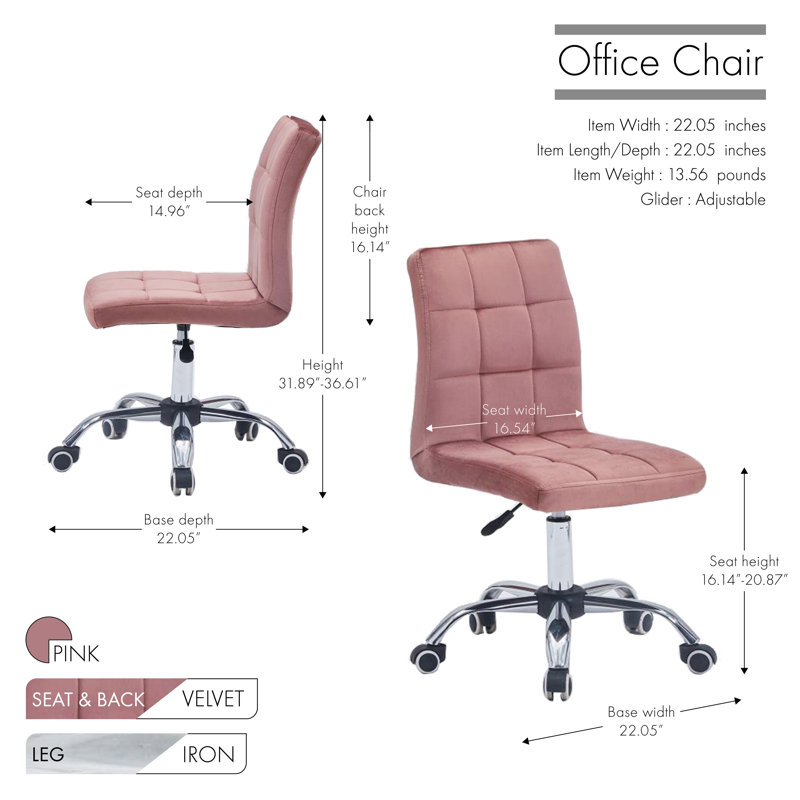 Ketillogh Velvet Office Chair, Pink
