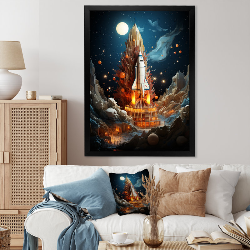 " Expressionist Space Shuttle Burst II ", 40" H x 30" W, Gold Picture Framed