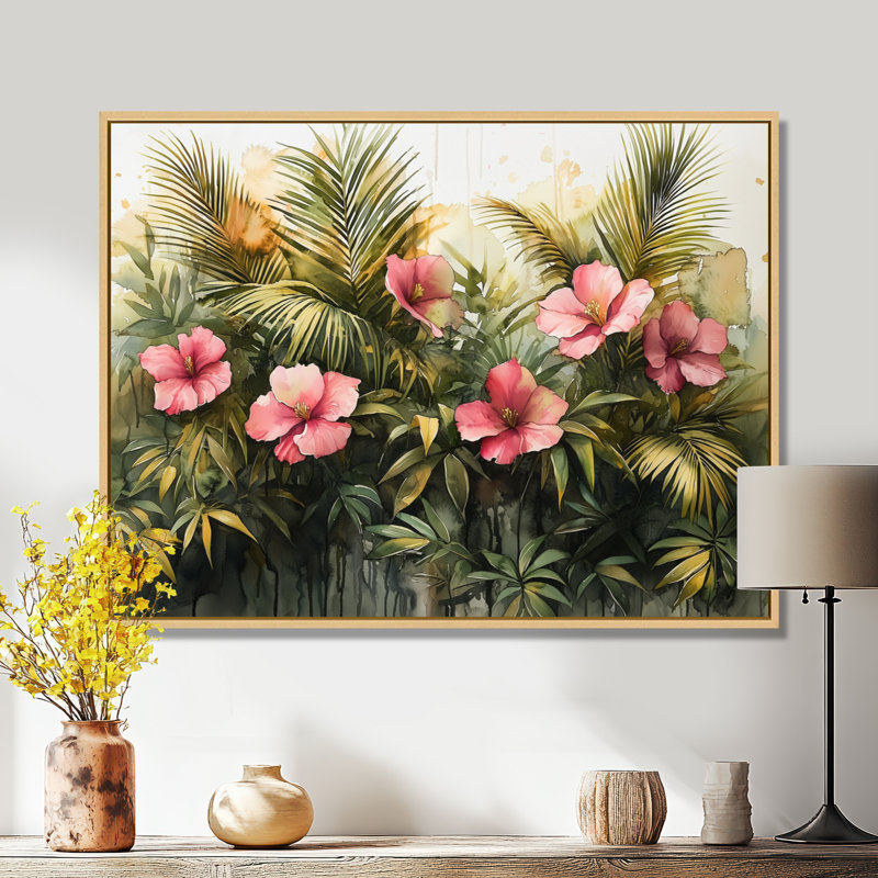Colaizzo Tropical Hibisuc In A Spring Symphony I - Hibiscus, art mural, H 12 po x l 20 po, Impression encadrée flottante
