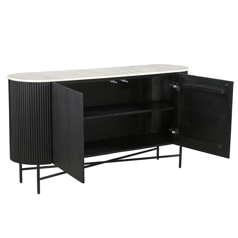 Buffet Mid-Century moderne en bois massif et marbre, 57 po - noir et blanc, Black