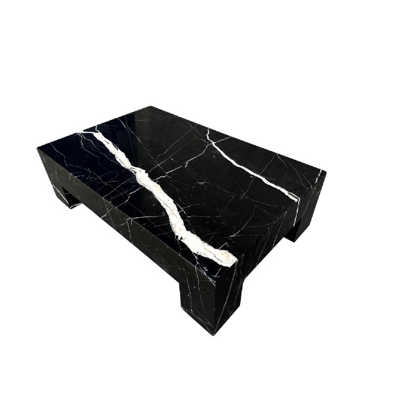 Table basse rectangulaire à quatre pieds en marbre véritable - marbre noir Nero