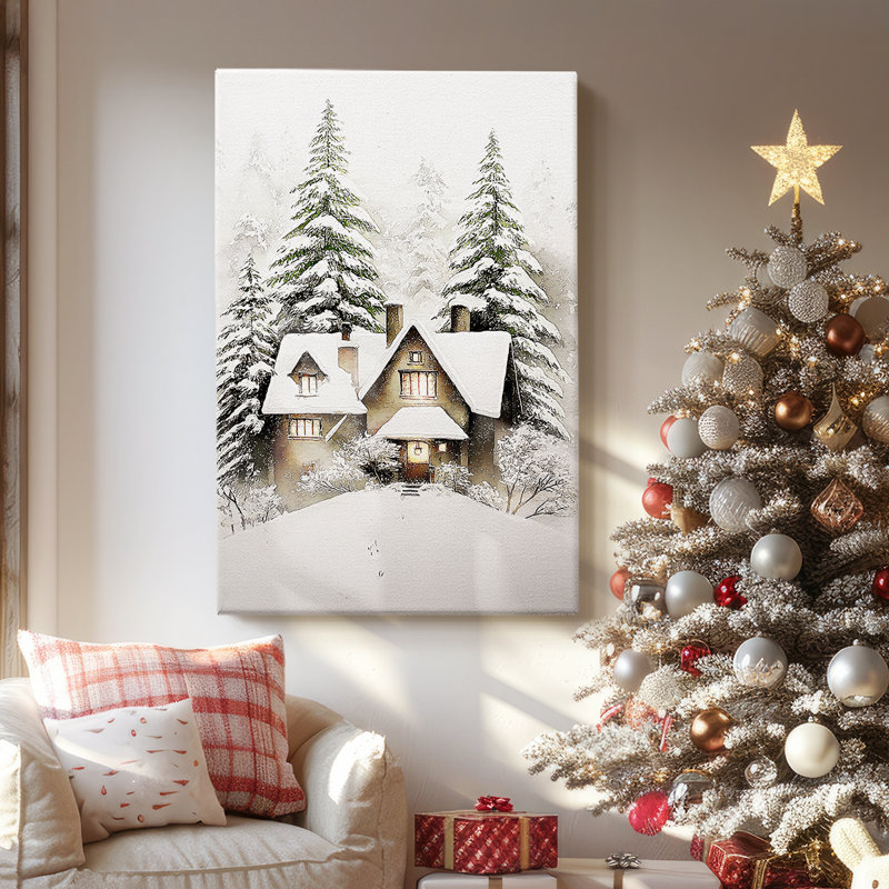 «Cottage of Frostlit Whisper», toile tendue avec châssis de qualité supérieure, H 27 po x l 18 po