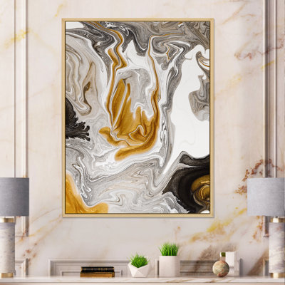 Vague de marbre doré et noir V - peinture sur toile