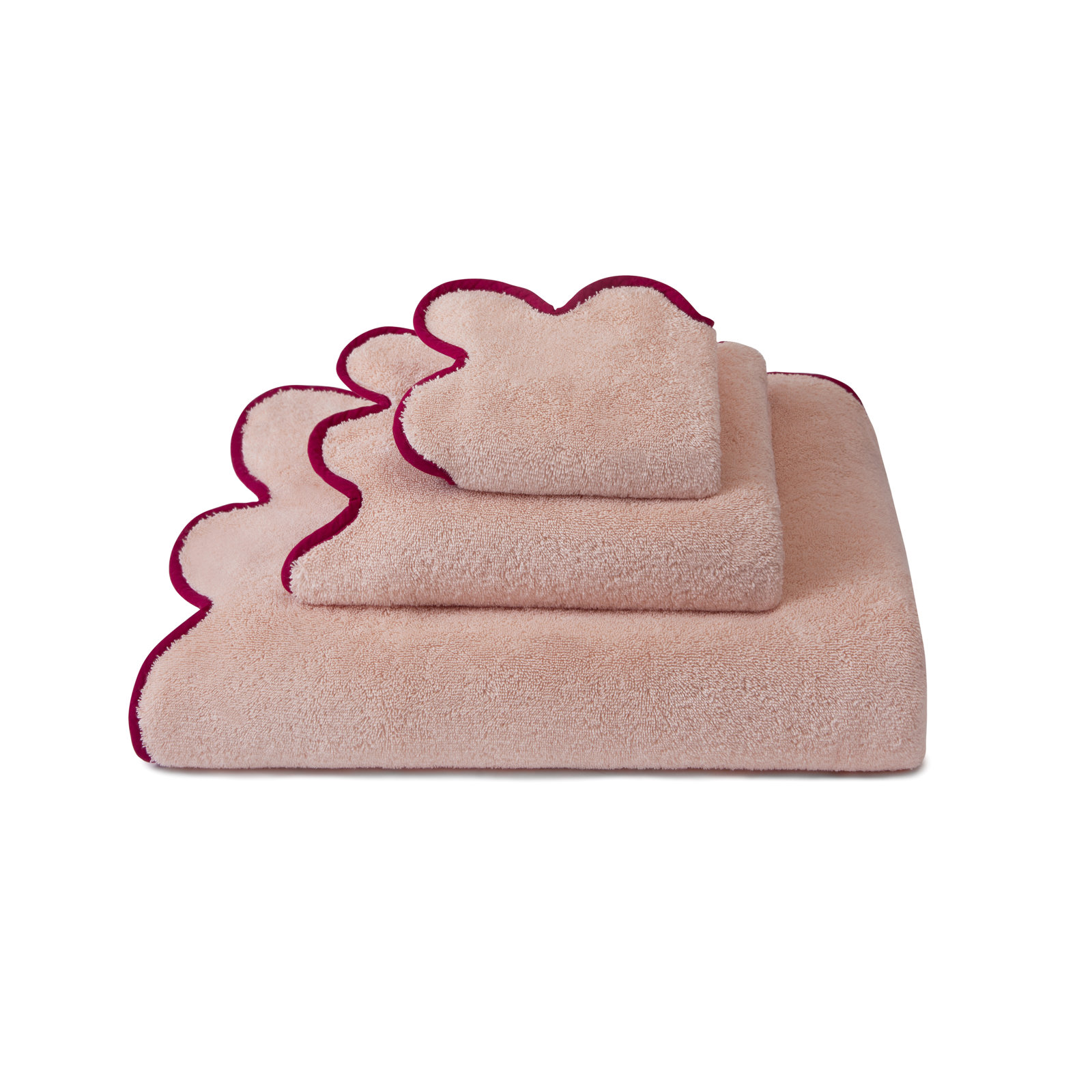Lowney Scalloped Cotton Hand Towel, Pink, Hand Towel