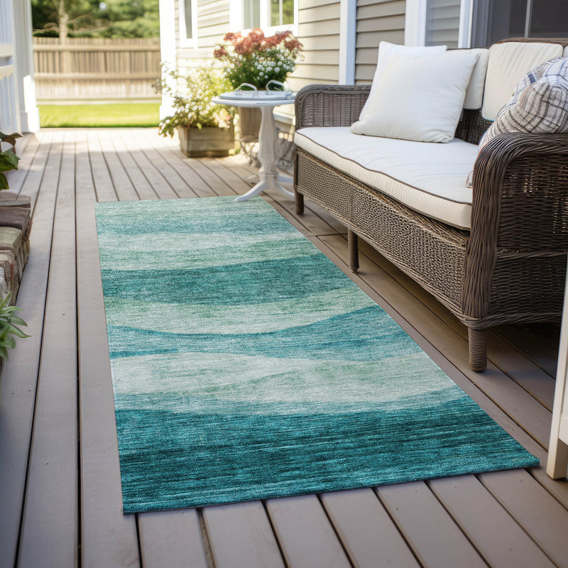 Lizabeta Machine-Washable Indoor/Outdoor Teal Rug, Runner 2'3" x 7'6"
