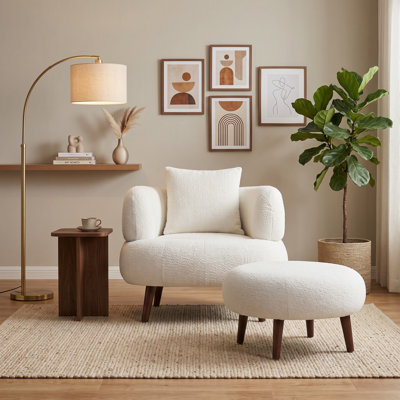 Fauteuil club style nordique en chenille 36 pouces L 36,4 po x l 36,0 po x H 29,1 po Nordic Style chenille ivoire chenille