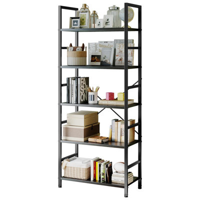 Book Shelf, 5 Tier Bookcase, Modern Tall Bookshelf for Garage Kit, CDs, Movies, Industrial Corner Storage Organizer