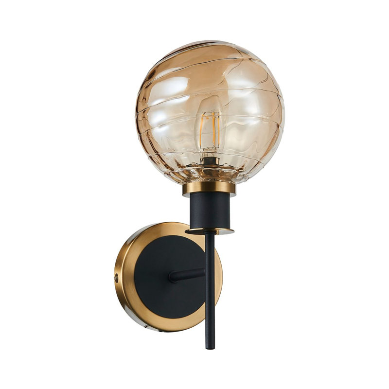Applique murale 1 lumière Rickey - noir - laiton brossé - verre blanc Rickey, Ambre