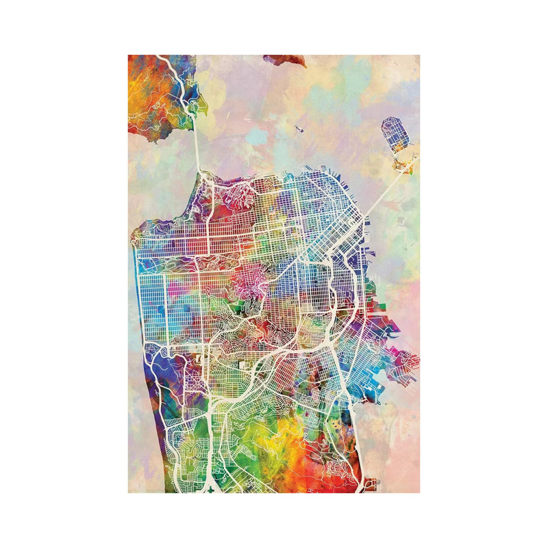 San Francisco City Street Map I by Michael Tompsett - 1 Piece Wrapped Canvas Wall Art, 66.04 cm H x 45.72 cm W x 3.175 cm D