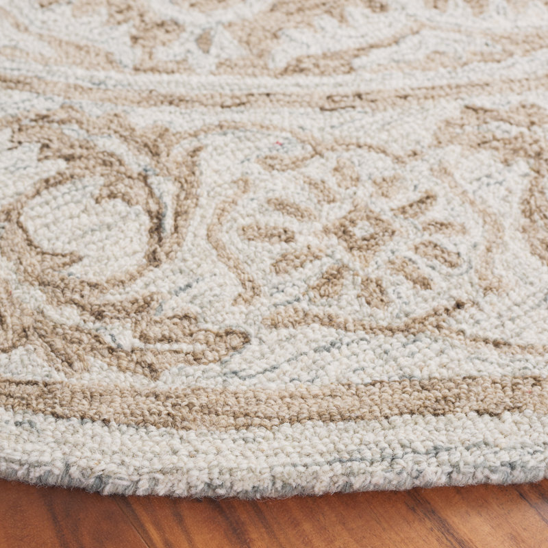 Loujain Hand Tufted Wool Cotton Floral Rug in Brown/Light Blue, Round 6'
