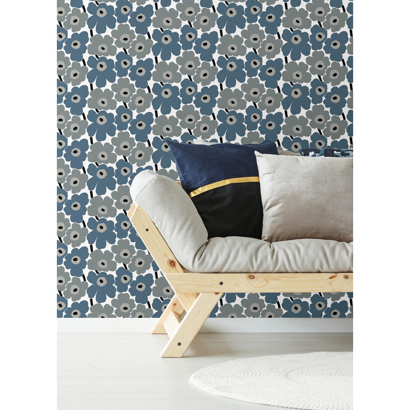 Pieni Unikko 18' L x 20.8" W Peel and Stick Wallpaper Roll, Blue/Gray