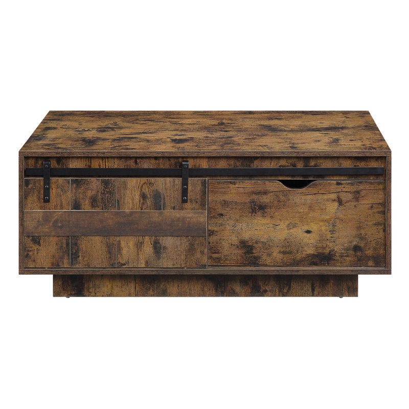 Table basse rustique en chêne avec porte de grange coulissante