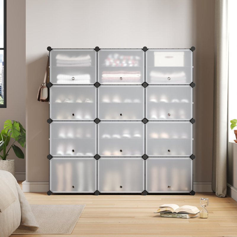 42 Pair Stackable Shoe Storage Cabinet, Black