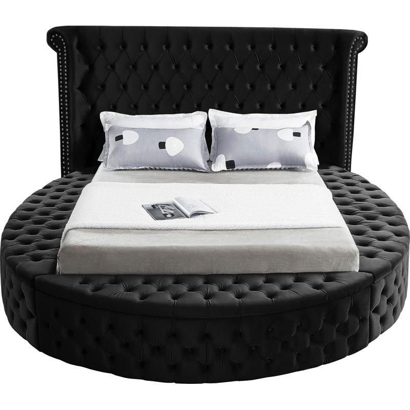 Dorgan Upholstered Wingback Bed, Black Velvet, Queen