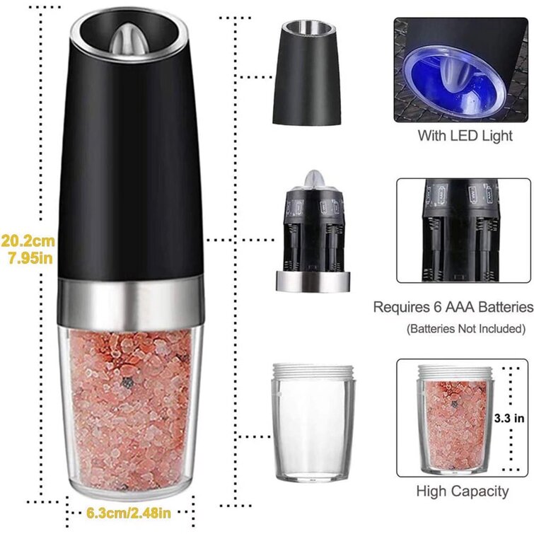 Automatic Salt and Pepper Grinder with LED Light Set Gravity