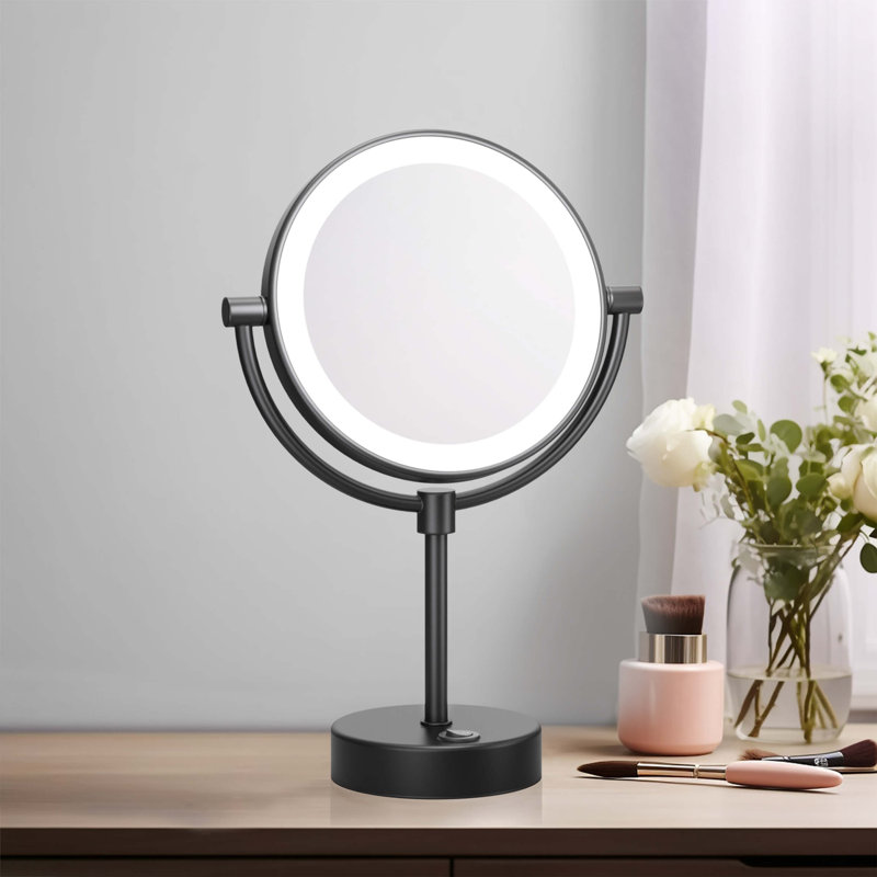 Miroir de maquillage circulaire autoportant, Noir mat