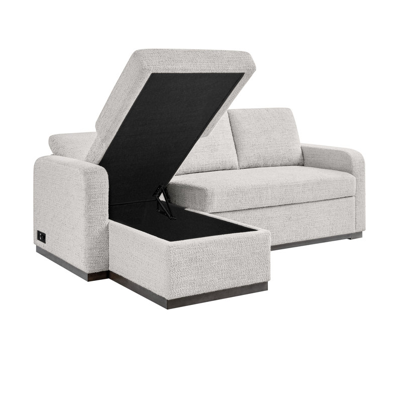Serta Hayden 89.4" King Size Convertible Sleeper Sofa Chaise with Pop-Up Bed, Hidden Storage and USB Ports, Ivory