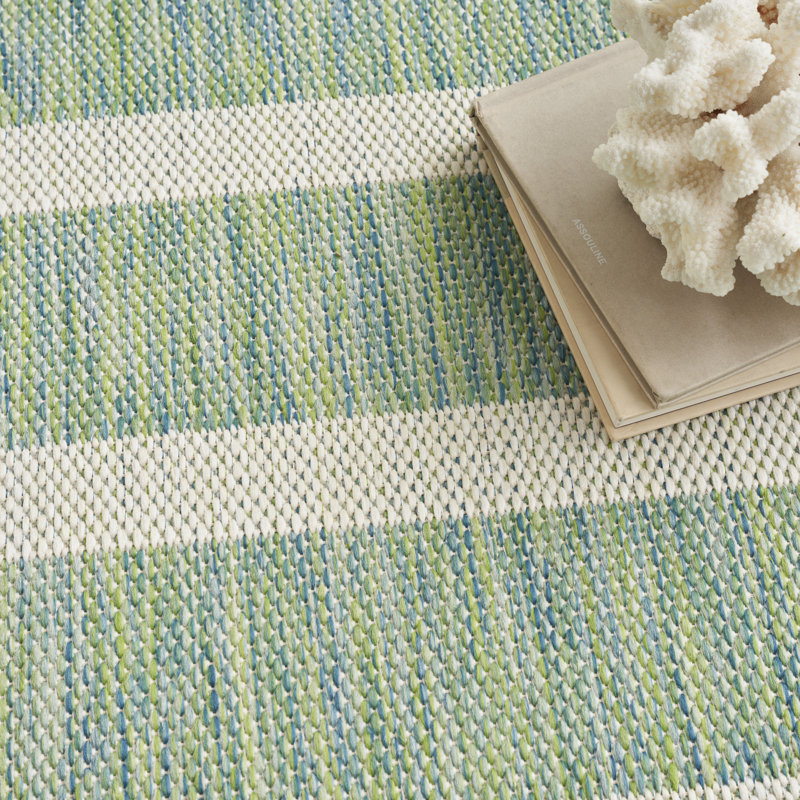 Shaila Striped Indoor / Outdoor Rug, Rectangle 8' x 10', Blue/Yellow