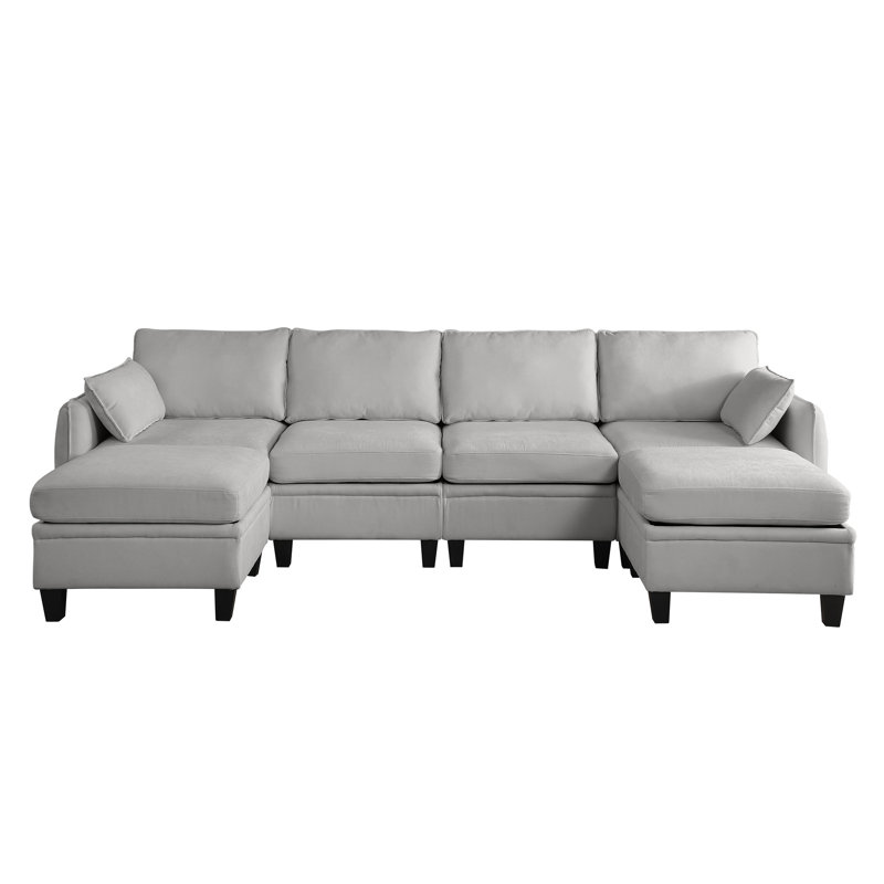 109 Inch Gray Chenille Modular Sectional Sofa,  L-Shaped Cloud Couch With Storage Ottoman, DIY Combination For Living Room