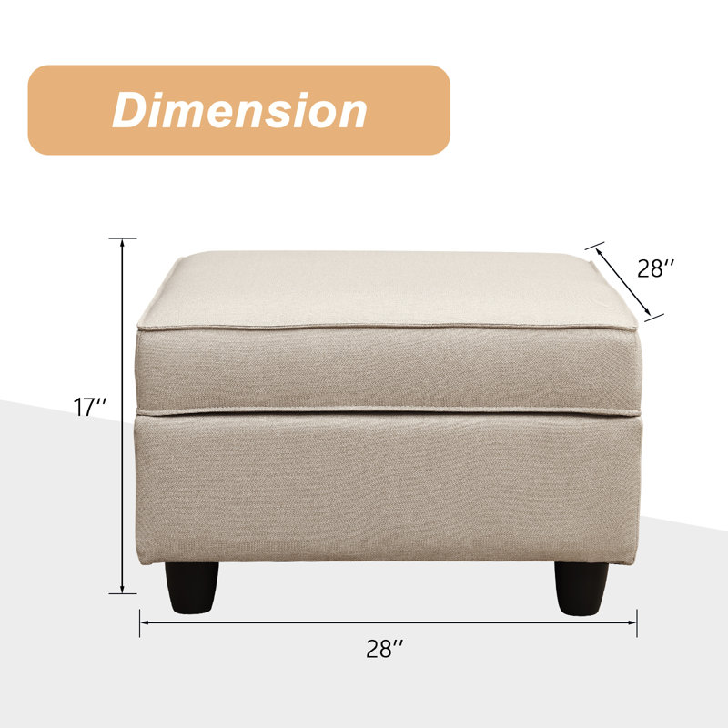 Vaios 92'' Linen Square Arm Modular Sectional Sofa, Beige 