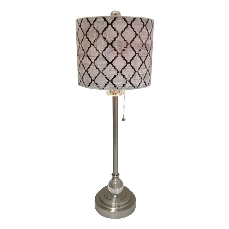 Lampe de table 28" marocain tile Meyerson, Nickel brossé, Crème
