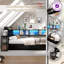Structure de lit d'angle noir avec bibliothèque, lumière DEL, station de charge, tiroirs de rangement sous le lit, lit plateforme interchangeable gauche et droite, aucun sommier nécessaire pour la chambre à coucher-628483018-628483008