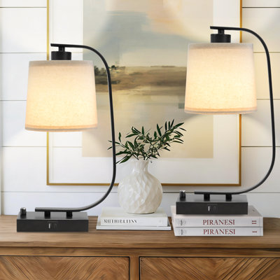 Lampe de chevet 16 po en métal à intensité variable USB et Type-C avec ampoule