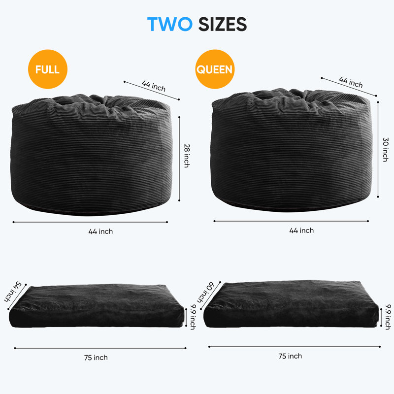 Striped Style Giant Bean Bag Chair Bed For Adults, Convertible Adult Beanbag From Lazy Chair To Floor Mattress, Large Round Bean Bag Lazy Sofa With High-density Foam Filling, Machine Washable