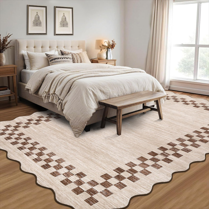 Tapis moderne à motif géométrique drapeau, 120 x 180 cm, beige pâle, pliable, lavable, en velours perle avec envers antidérapant en TPR, idéal pour le salon, la chambre, la salle à manger, l'entrée et la décoration intérieure.