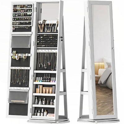 Miroir verrouillable pour armoire à bijoux avec miroir pivotant à 360 °, pleine longueur et tablettes de rangement pour une organisation sécuritaire et élégante