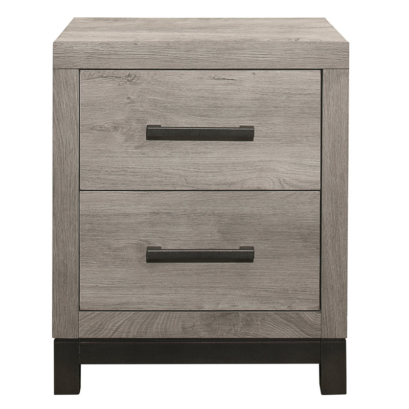 Table de chevet avec 2 tiroirs pour la chambre à coucher - Gris et accents métalliques Quincaillerie de bar en bois d'ingénierie 2 po