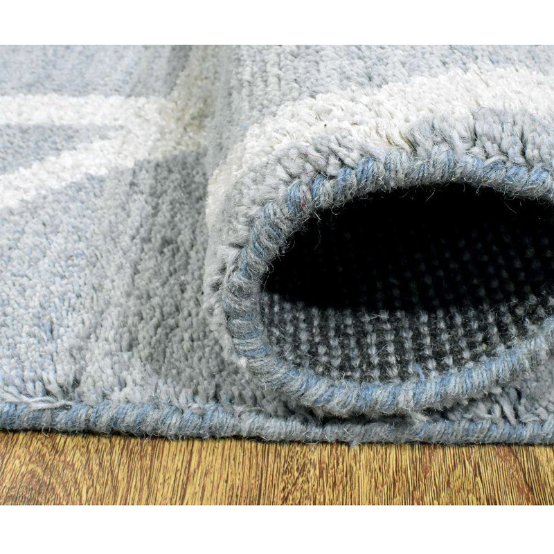 Gris clair | Tapis d'intérieur blanc géométrique en laine blanc, Rectangle 9 pi x 12 pi