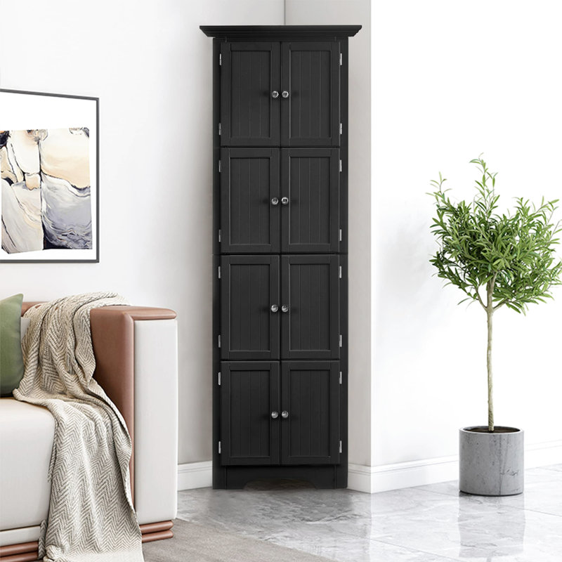 Storage Cabinet With 4 Shelves - Suitable For Home Decor Living Room, Bedroom, Bathroom, Kitchen 4-Shelf Efficient, Black