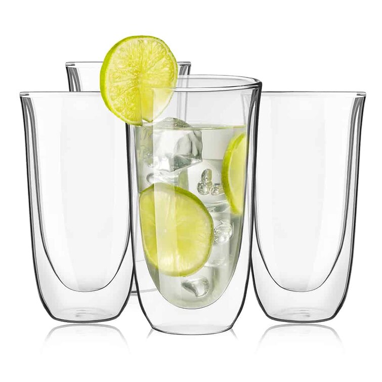 JoyJolt Spike Double Wall Glasses, 13.5 Ounce Cocktail Drinkware Glass Set of 2, Clear