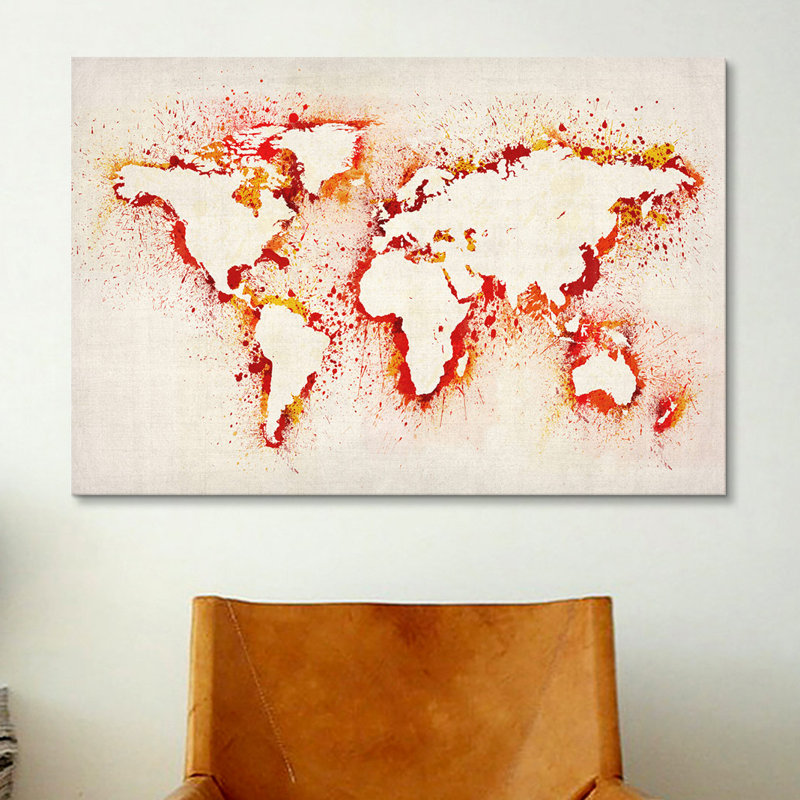 «Map of The World Paint Splash II» par Michael Tompsett, reproduction d'art sur toile, H 26 po x l 40 po x P 1,5 po