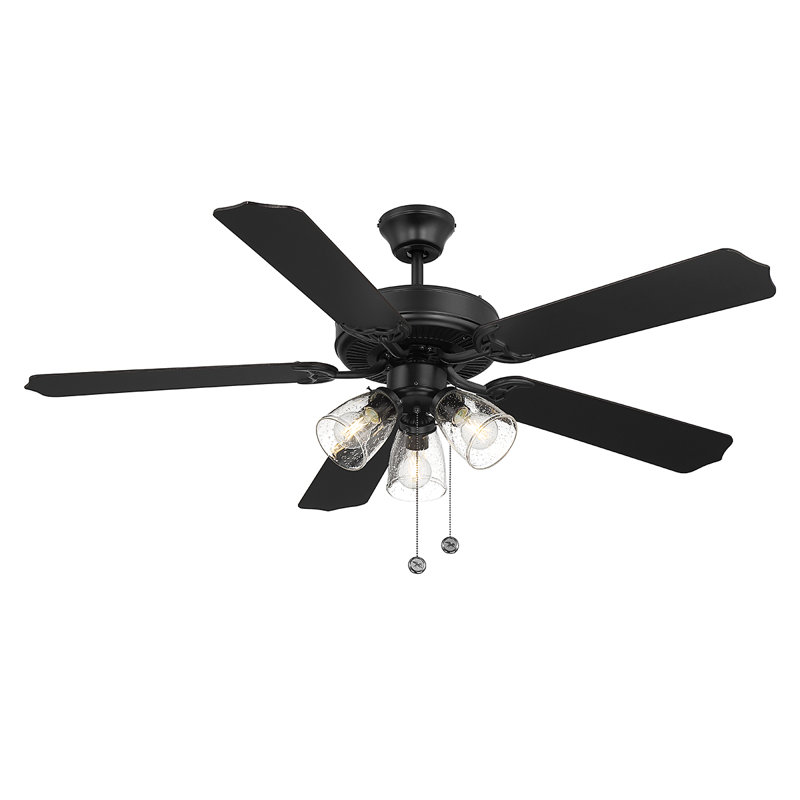 Ventilateur de plafond standard à 5 pales de 52 po avec chaînette et ensemble d'éclairage inclus Artice, Noir mat / Noyer